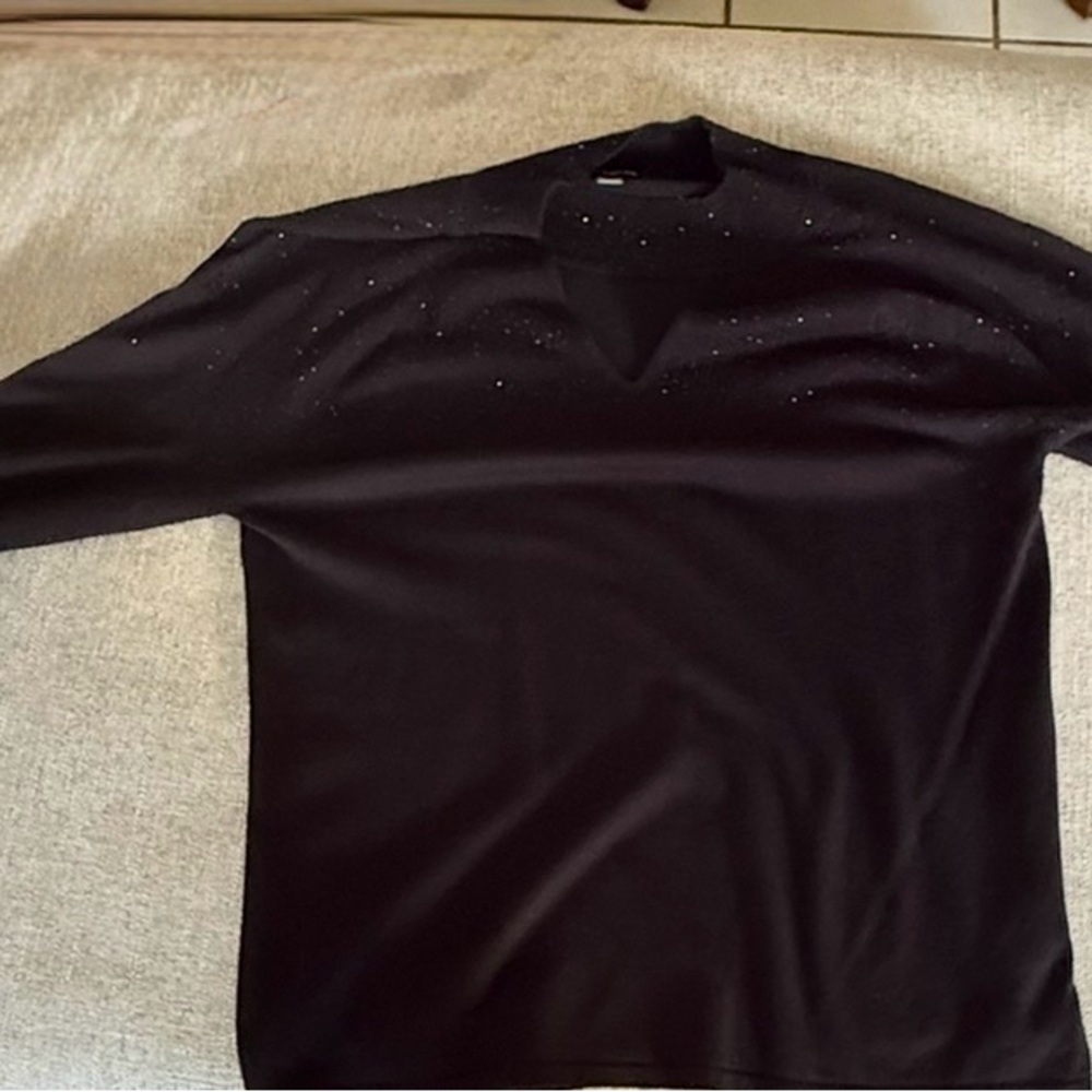 Black Long Sleeve Top with Rhinestone Accents